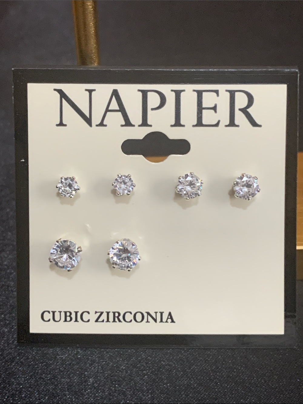 NWT Napier 3 pair set of silver tone cz stud earrings